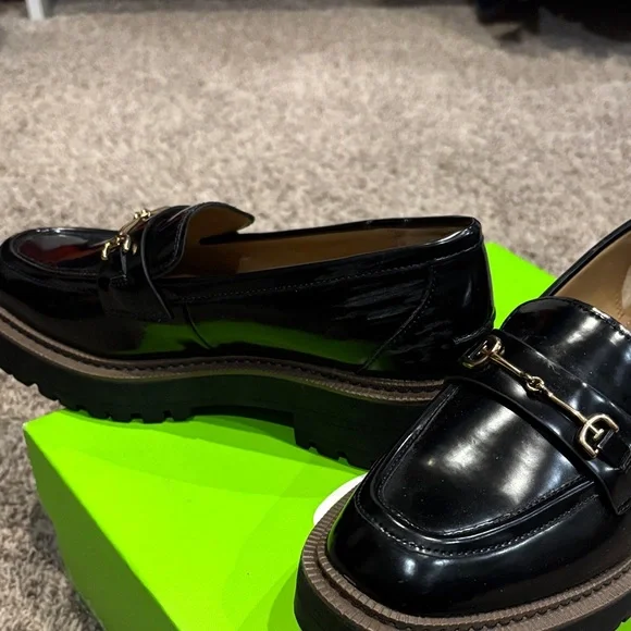 Sam Edelman Black Loafers with Gold Accents - Picture 3 of 6